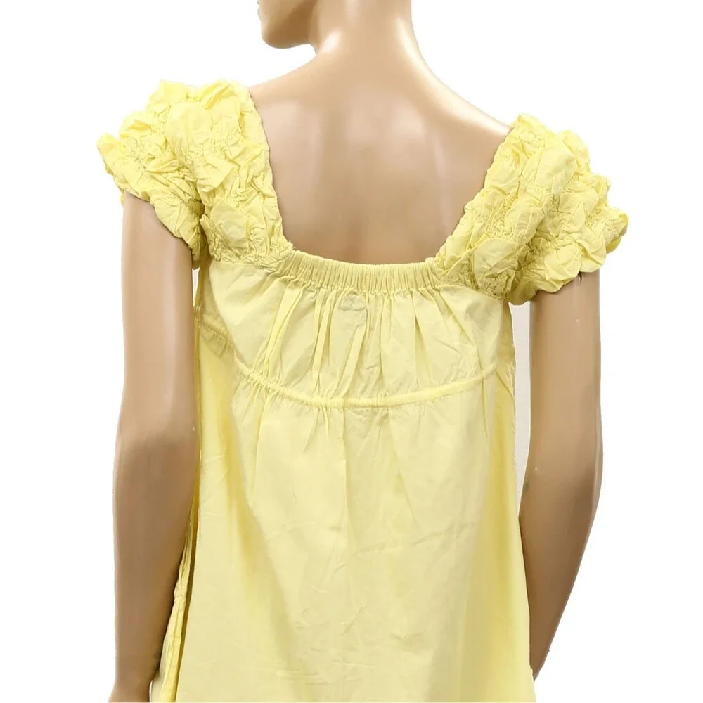 Free People Free Est Flaunt It Mini Dress Ruched Smocked Puff Sleeves XS 288773